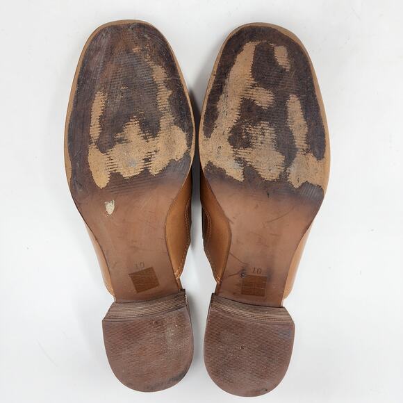 Madewell Mules Women 10 Carey Cognac Brown Leather Slip On Stacked Heel AH759 - Picture 8 of 11